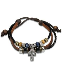 Lederarmband Kreuz/Perlen - bordeaux/braun