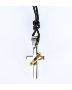 Lederkette mit Anhänger "Kreuz/Ring" Edelstahl