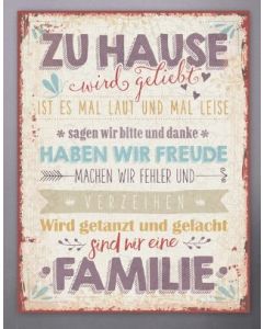 Metallschild groß - Zu Hause - Familienregeln
