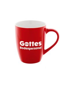 Keramiktasse 'Gottes Bodenpersonal' rot