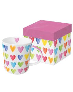 Tasse mit Box Aquarell Hearts
